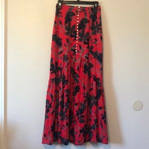 Free People Floral Red Maxi Skirt